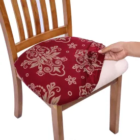 Pattern Stretchable Dining Chair Seat Cover Red with Golden Pattern