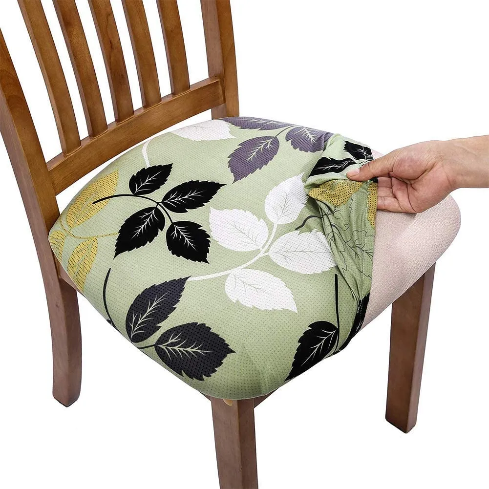 Pattern Stretchable Dining Chair Seat Cover Red with Golden Pattern