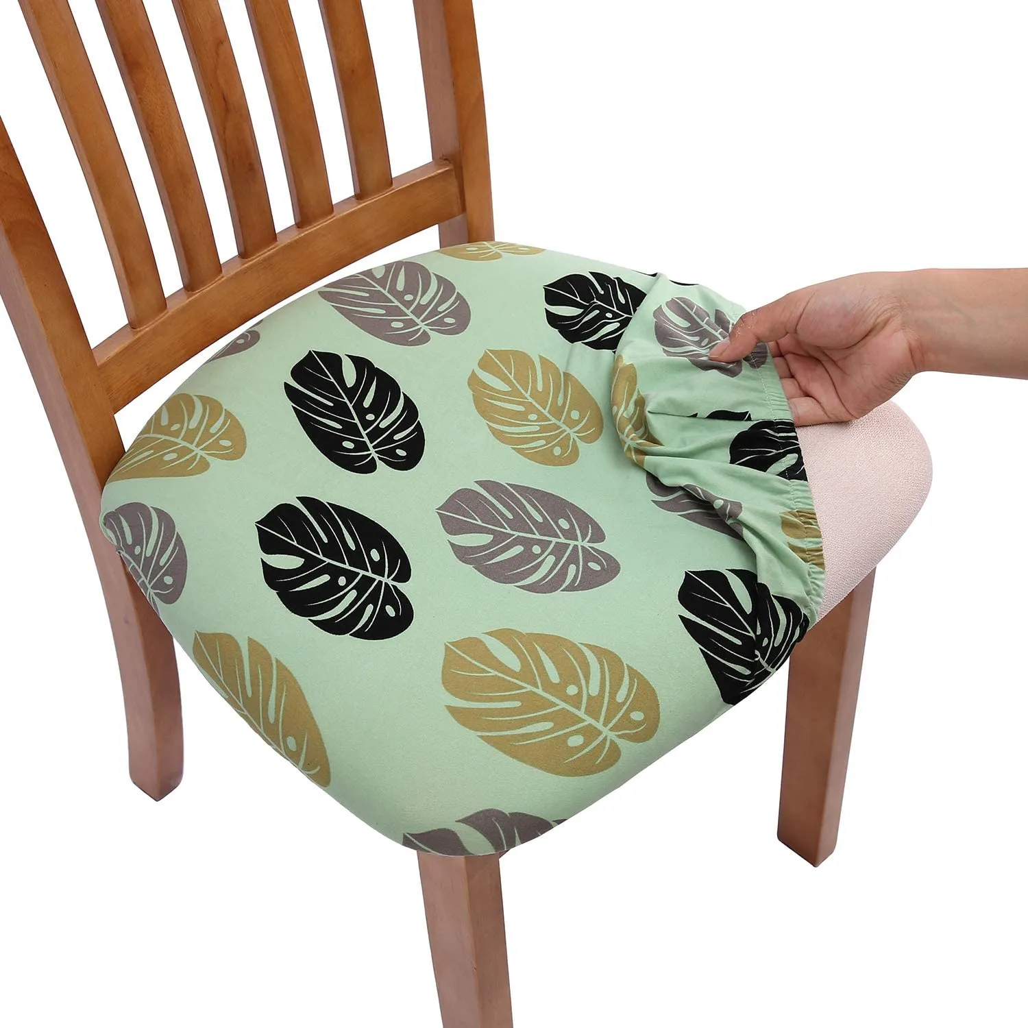 Pattern Stretchable Dining Chair Seat Cover Red with Golden Pattern