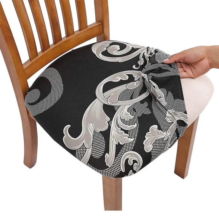 Pattern Stretchable Dining Chair Seat Cover Red with Golden Pattern