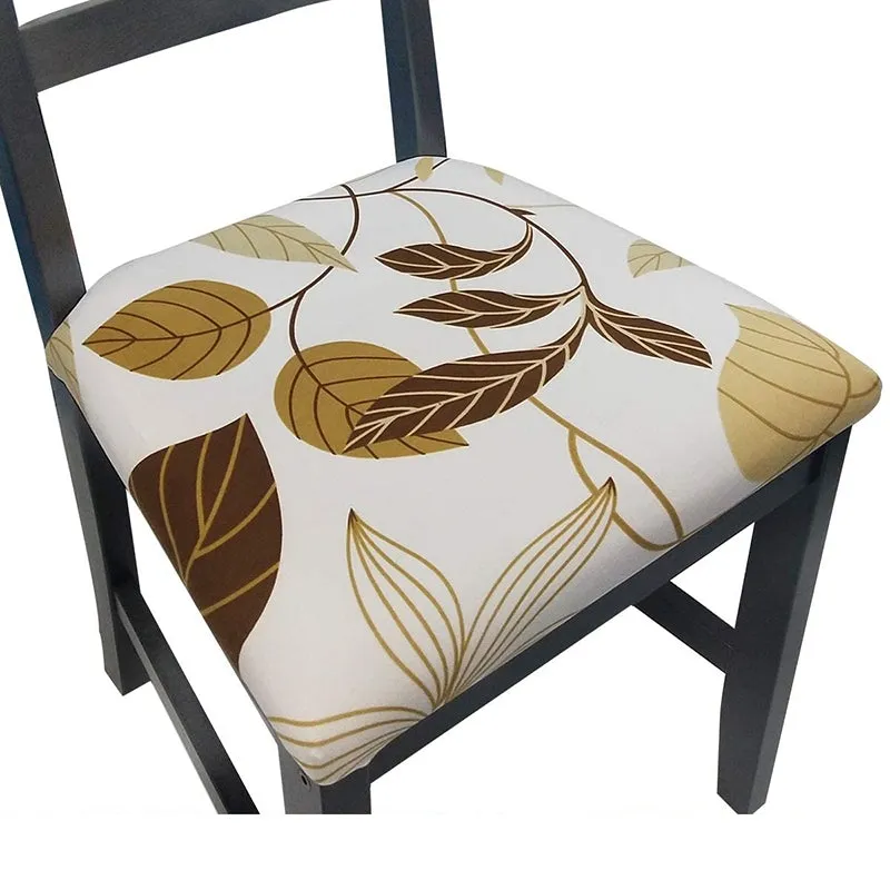 Pattern Stretchable Dining Chair Seat Cover Red with Golden Pattern