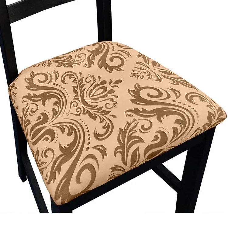 Pattern Stretchable Dining Chair Seat Cover Red with Golden Pattern