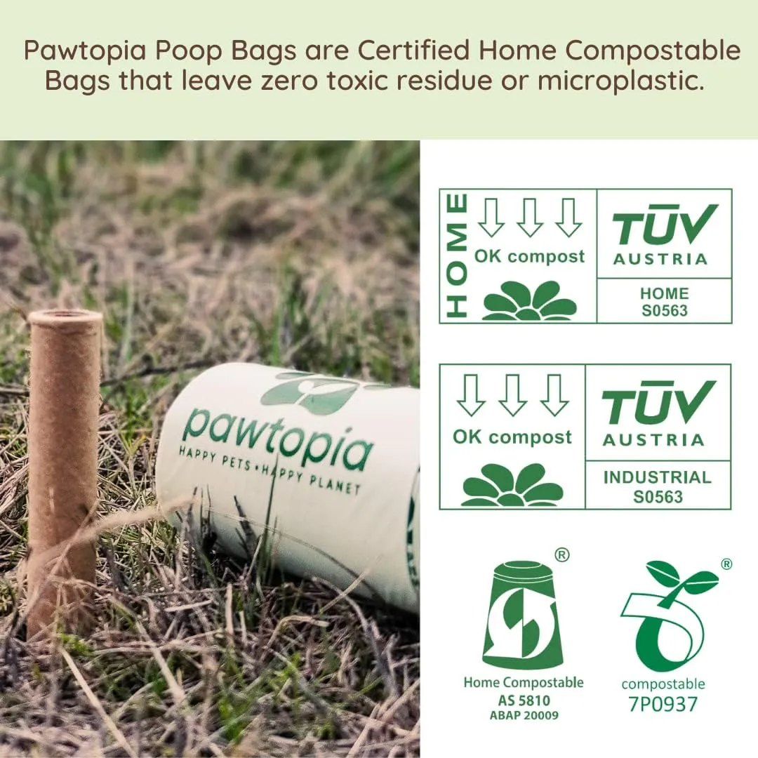 Pawtria Certified Home Compostable Dog Poop Bags (120 Bags   Pink Poop Bag Carrier), Biodegradable Poop Bags, Vegetable Starches, Leak proof Dog Waste Bags, Light-weight silicone made bag carrier