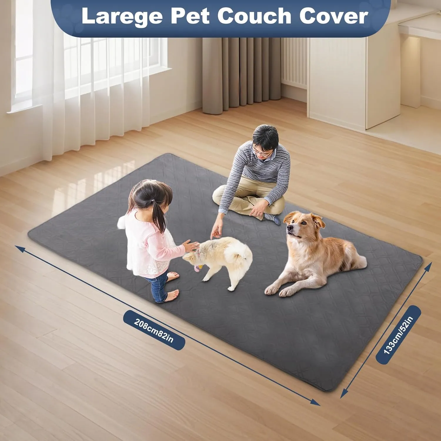 Pet Couch Cover, Waterproof Anti-slip Couch Covers for Dogs, Leak-proof Couchs Protector for Dogs, Double-sided Available Furniture Covers for Pets Dogs Cat Home Travel Car Picnic Use (Grey, 52x82in)