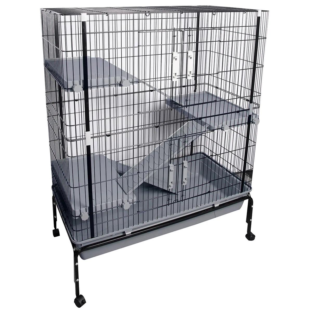 Pet One 2215 Small Animal Cage with Stand Black Grey 101x 51x130cm