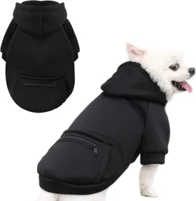 PETCARE Small Dog Sweater Hoodies Pet Black Hooded Soft Fleece Sweatshirts with Pocket Fall Winter Puppy Cat Sweaters Warm Clothes for Small Dogs Shih Tzu Yorkies French Bulldog Outfits Costume