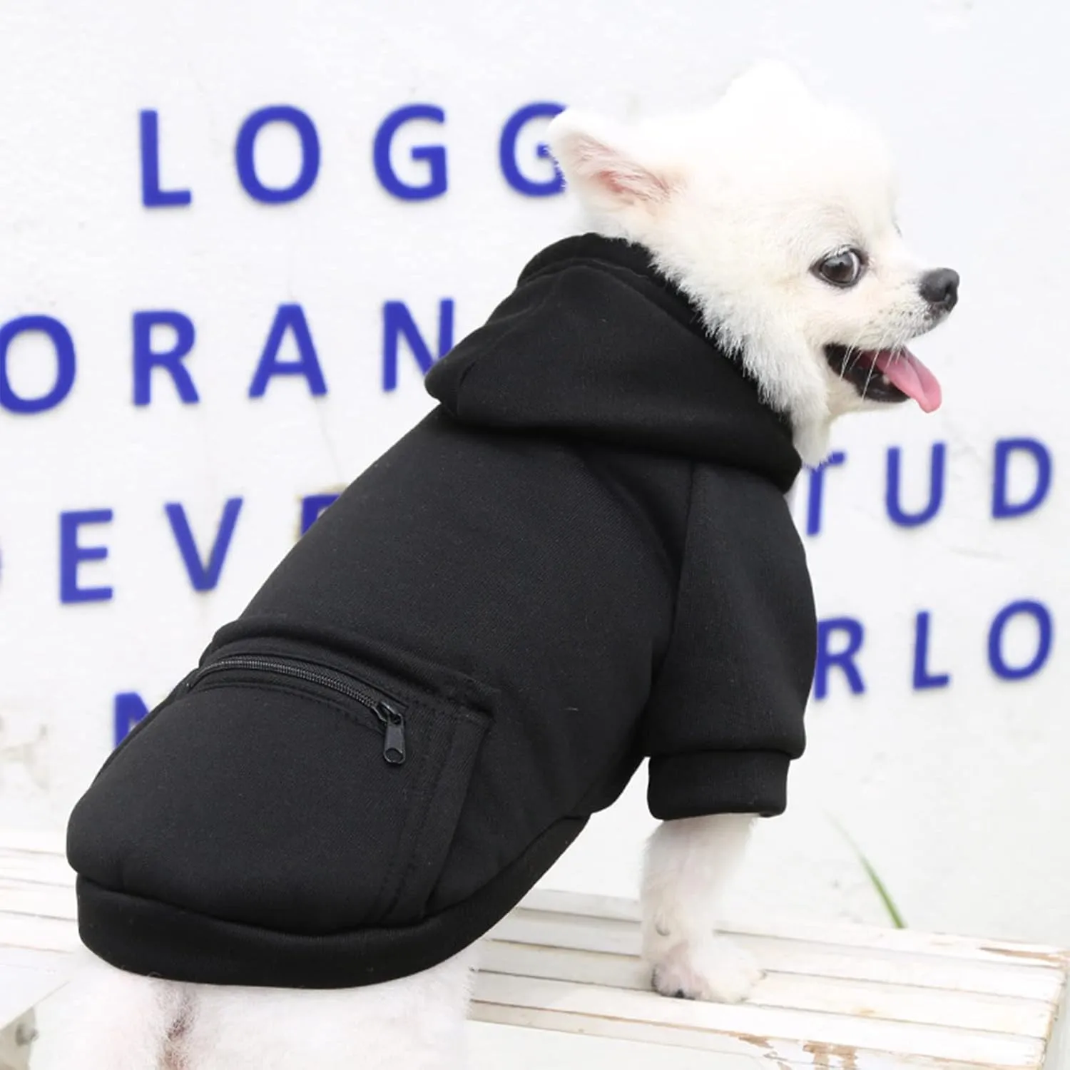 PETCARE Small Dog Sweater Hoodies Pet Black Hooded Soft Fleece Sweatshirts with Pocket Fall Winter Puppy Cat Sweaters Warm Clothes for Small Dogs Shih Tzu Yorkies French Bulldog Outfits Costume