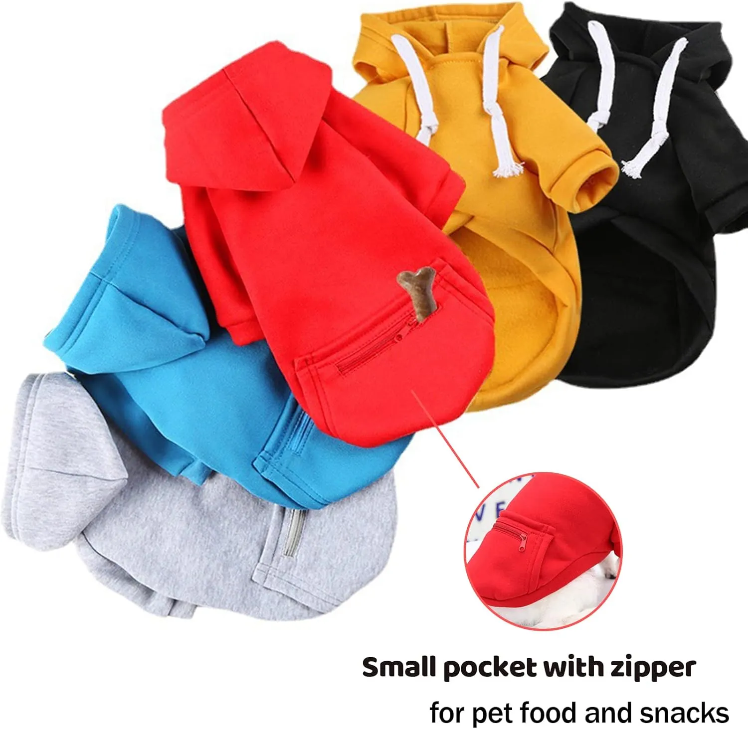 PETCARE Small Dog Sweater Hoodies Pet Black Hooded Soft Fleece Sweatshirts with Pocket Fall Winter Puppy Cat Sweaters Warm Clothes for Small Dogs Shih Tzu Yorkies French Bulldog Outfits Costume