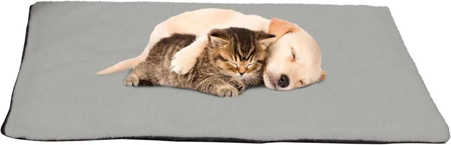 PETMAKER Self Warming Cat Mat - 25x18in Thermal Dog Crate Pad with Removable Washable Sherpa Cover and Reflective Insulation Layer for Self Heating - Pet Supplies for Small Dogs and Cats (Gray)