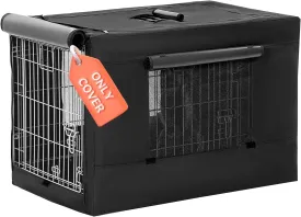 PETSFIT Crate Cover for Wire Dog Crate(30in/36inch/42inch), Single Door/Double Doors, Mesh Window, Flap On The Top and Back is Detachable, Dog Kennel Cover Black 30inch