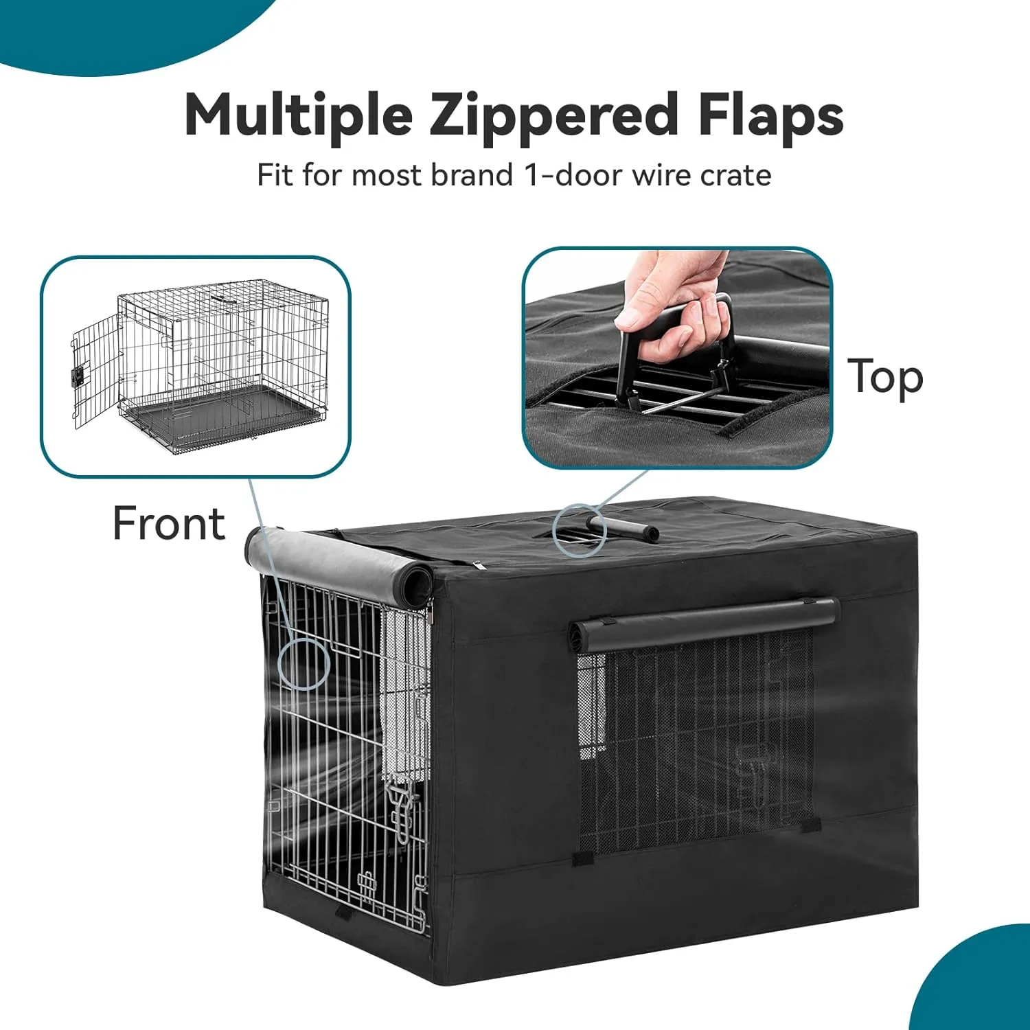 PETSFIT Crate Cover for Wire Dog Crate(30in/36inch/42inch), Single Door/Double Doors, Mesh Window, Flap On The Top and Back is Detachable, Dog Kennel Cover Black 30inch
