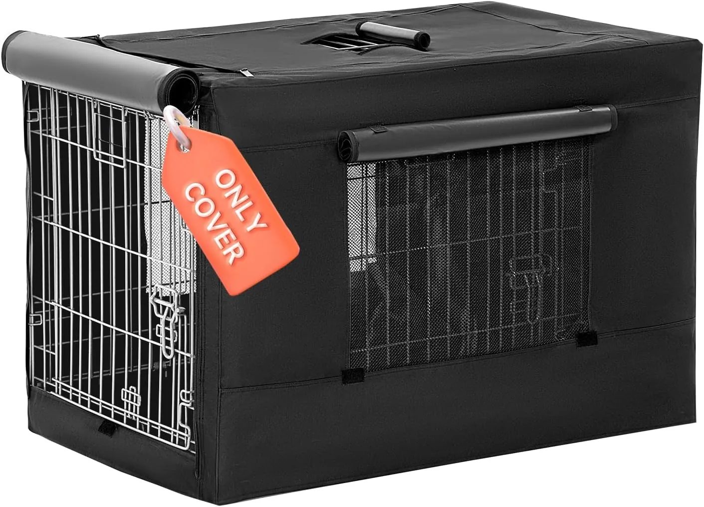 PETSFIT Crate Cover for Wire Dog Crate(30in/36inch/42inch), Single Door/Double Doors, Mesh Window, Flap On The Top and Back is Detachable, Dog Kennel Cover Black 30inch