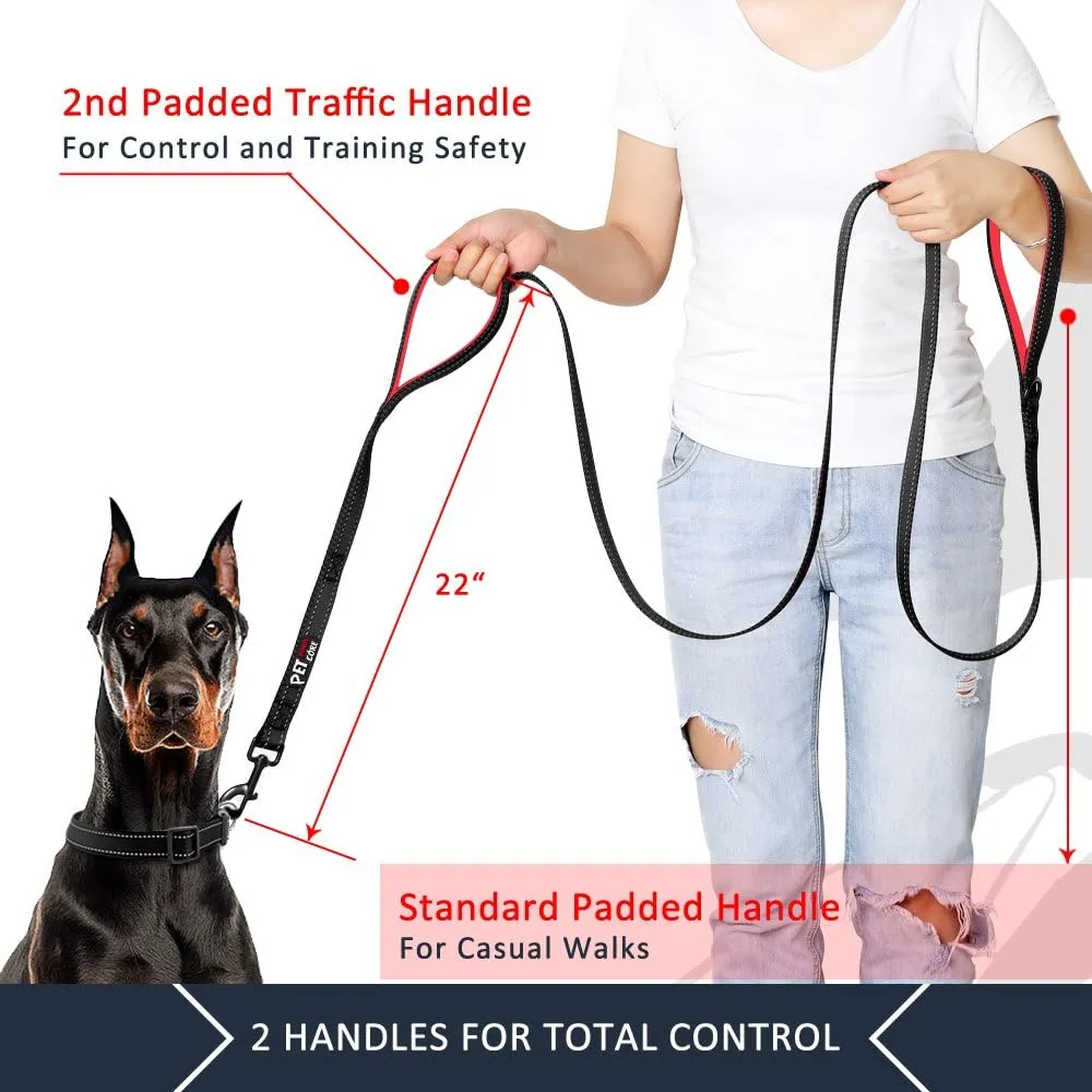Plutus Pet Double Handle Dog Leash 6ft Long, Padded 2 Handle, Heavy Duty, Reflective Training Leash for Medium Large Dogs, Dual Handle Lead (Black)