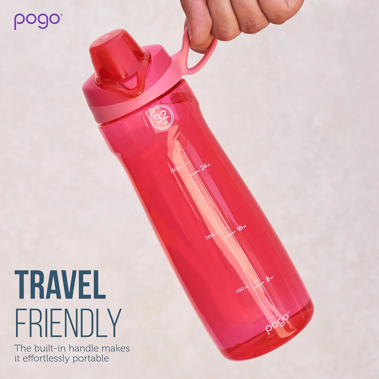 Pogo Plastic Water Bottle with Chug Lid and Carry Handle, Reusable, BPA Free, Dishwasher Safe, Perfect for Travel, School, Outdoors, and Gym | 18oz, 32oz, 40oz, 64oz