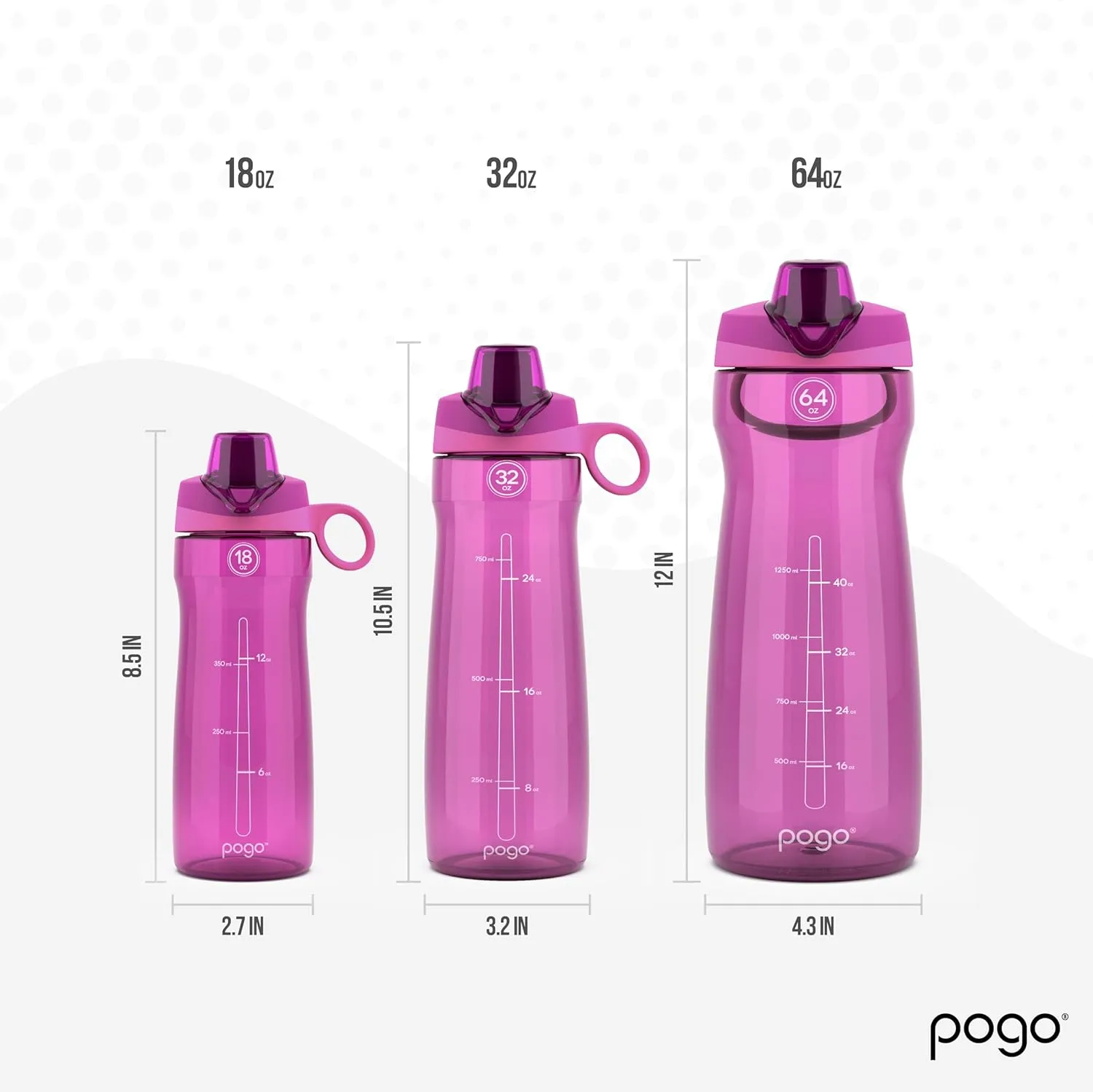 Pogo Plastic Water Bottle with Chug Lid and Carry Handle, Reusable, BPA Free, Dishwasher Safe, Perfect for Travel, School, Outdoors, and Gym | 18oz, 32oz, 40oz, 64oz