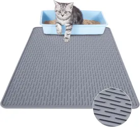 Rubber Cat Litter Mat, Indoor Kitty Litter Box Mat, Waterproof, Easy-to-Clean, Odorless, Textured Surface, Anti-Slip Design (L:34" x 22")
