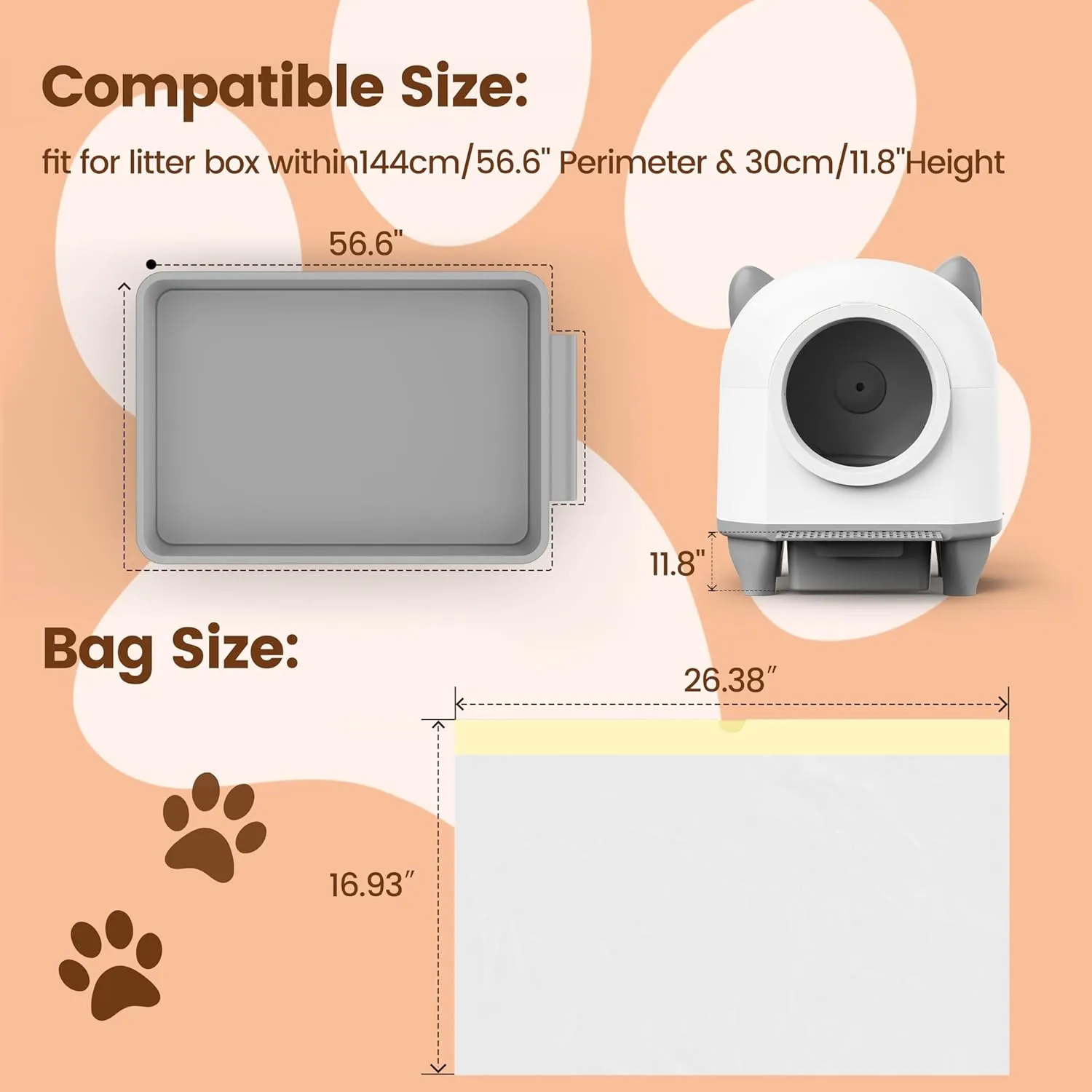 Self-Cleaning 20 Count Cat Litter Box Liners, 2.5Mils Thick Cat Litter Bags - Replacement Liners with Drawstring, Heavy Duty - 26" x 16", Compatible with Self-Cleaning Litter Box