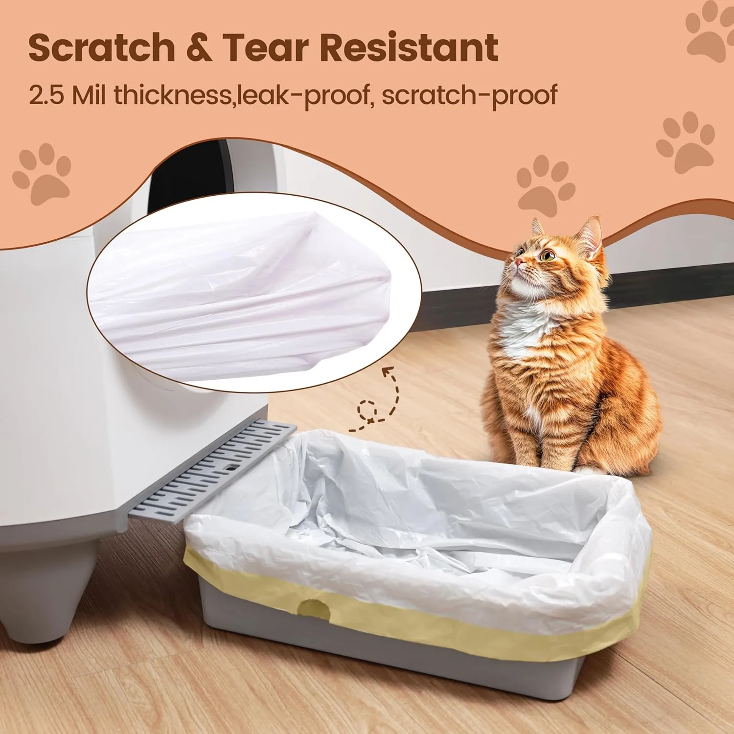Self-Cleaning 20 Count Cat Litter Box Liners, 2.5Mils Thick Cat Litter Bags - Replacement Liners with Drawstring, Heavy Duty - 26" x 16", Compatible with Self-Cleaning Litter Box