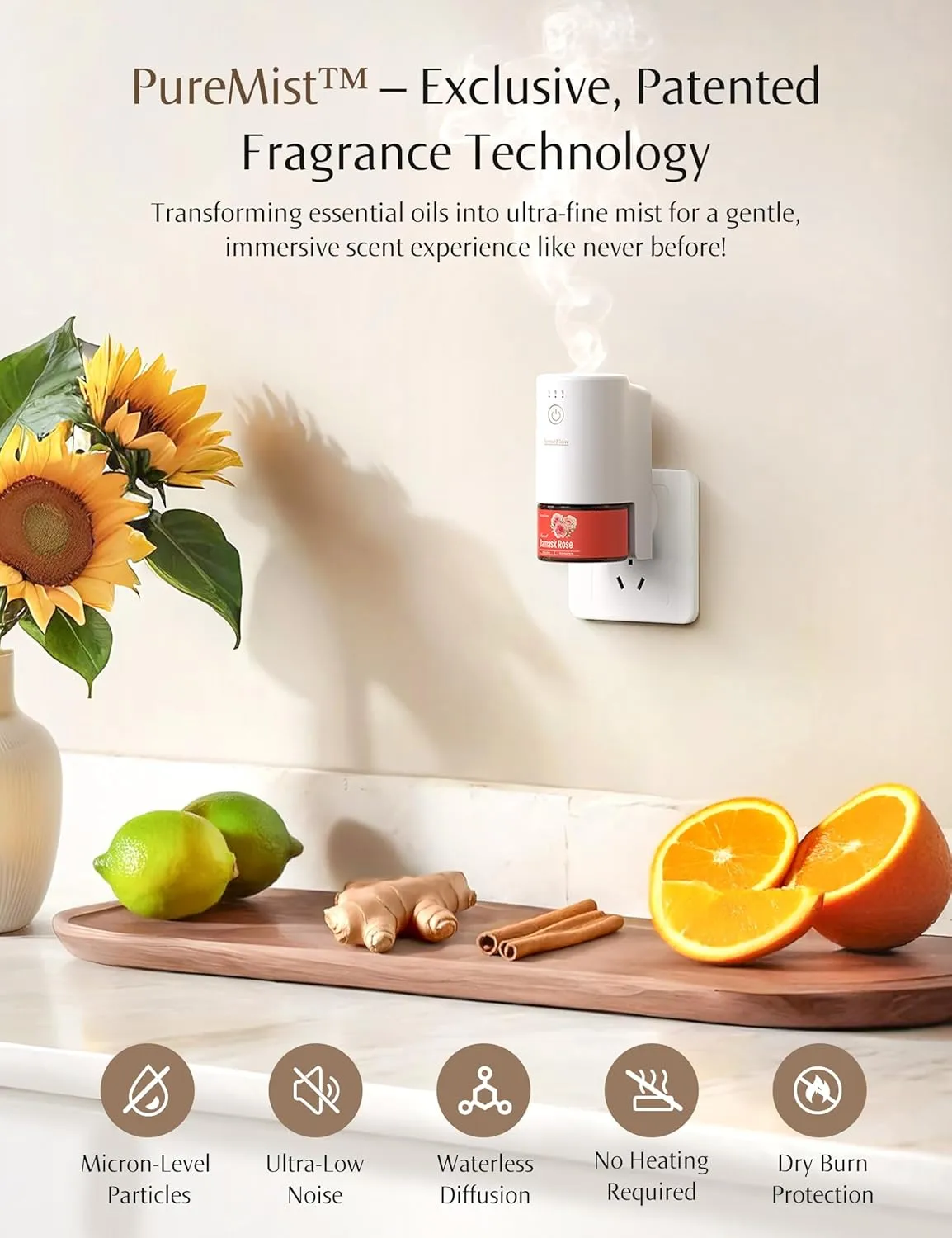 SF101S Smart Wi-Fi Waterless Ultrasonic Essential Oil Diffuser100% Plant-Based,120-Day Natural Air Freshener & Aromatherapy scent Diffuser Covers 100 for Home,Hotel-Coastal Blossom