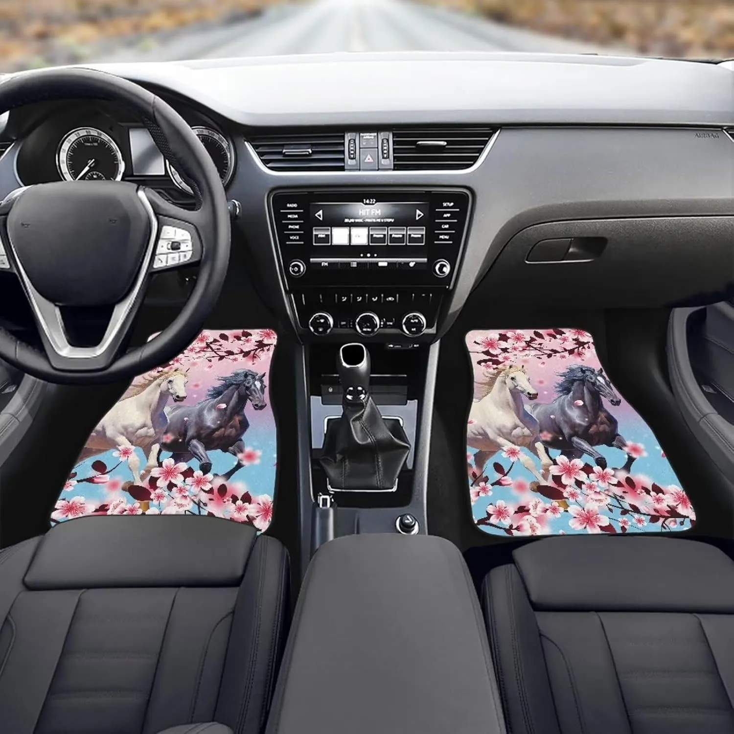 Showudesigns Flower Horse Car Floor Mats for Women 4-Piece All Weather Foot Pads Universal Fit for SUV,Trucks,Sedans,Vans Front & Rear Floor Mat Pink Cherry Blossom Floral