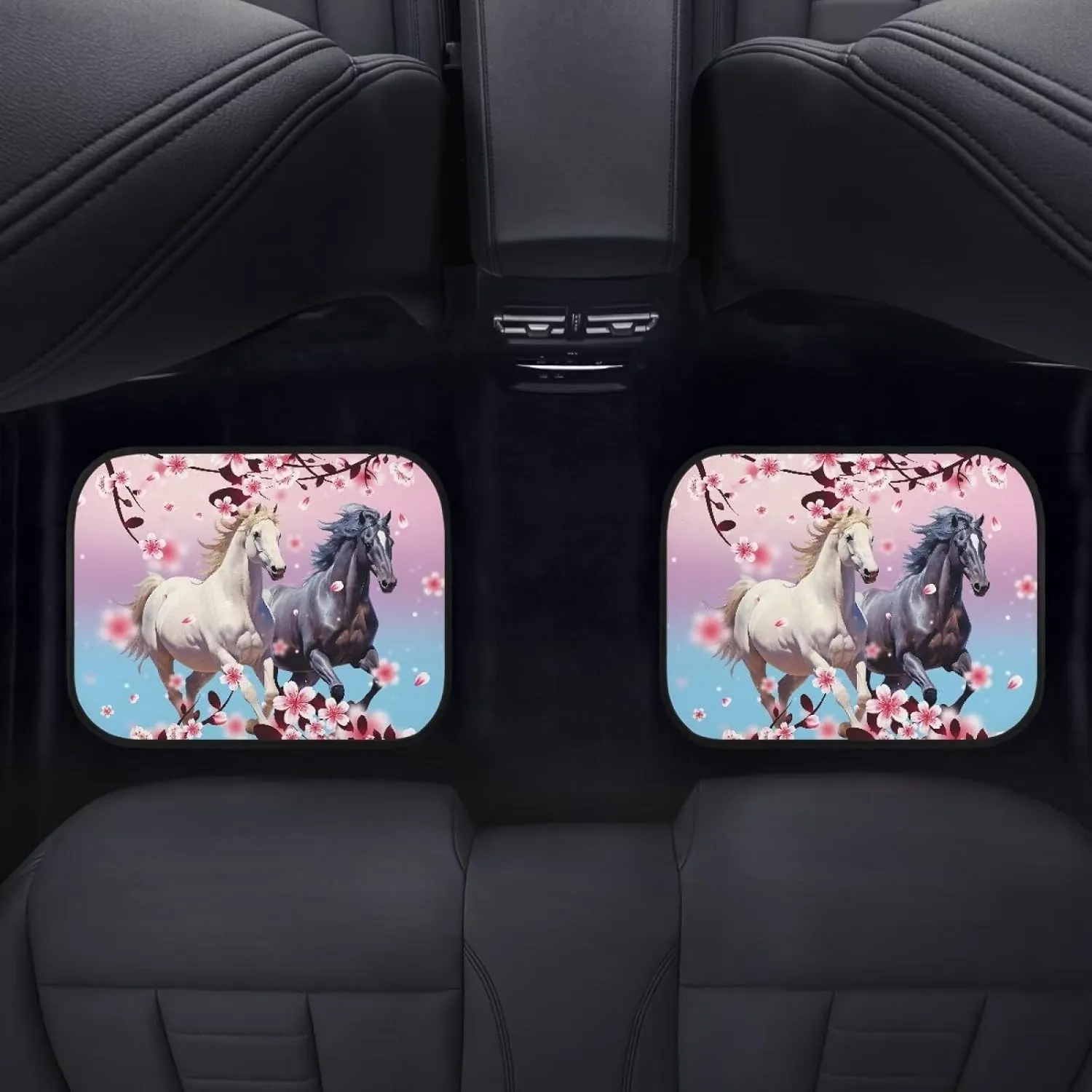 Showudesigns Flower Horse Car Floor Mats for Women 4-Piece All Weather Foot Pads Universal Fit for SUV,Trucks,Sedans,Vans Front & Rear Floor Mat Pink Cherry Blossom Floral