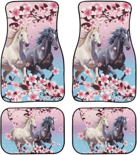 Showudesigns Flower Horse Car Floor Mats for Women 4-Piece All Weather Foot Pads Universal Fit for SUV,Trucks,Sedans,Vans Front & Rear Floor Mat Pink Cherry Blossom Floral