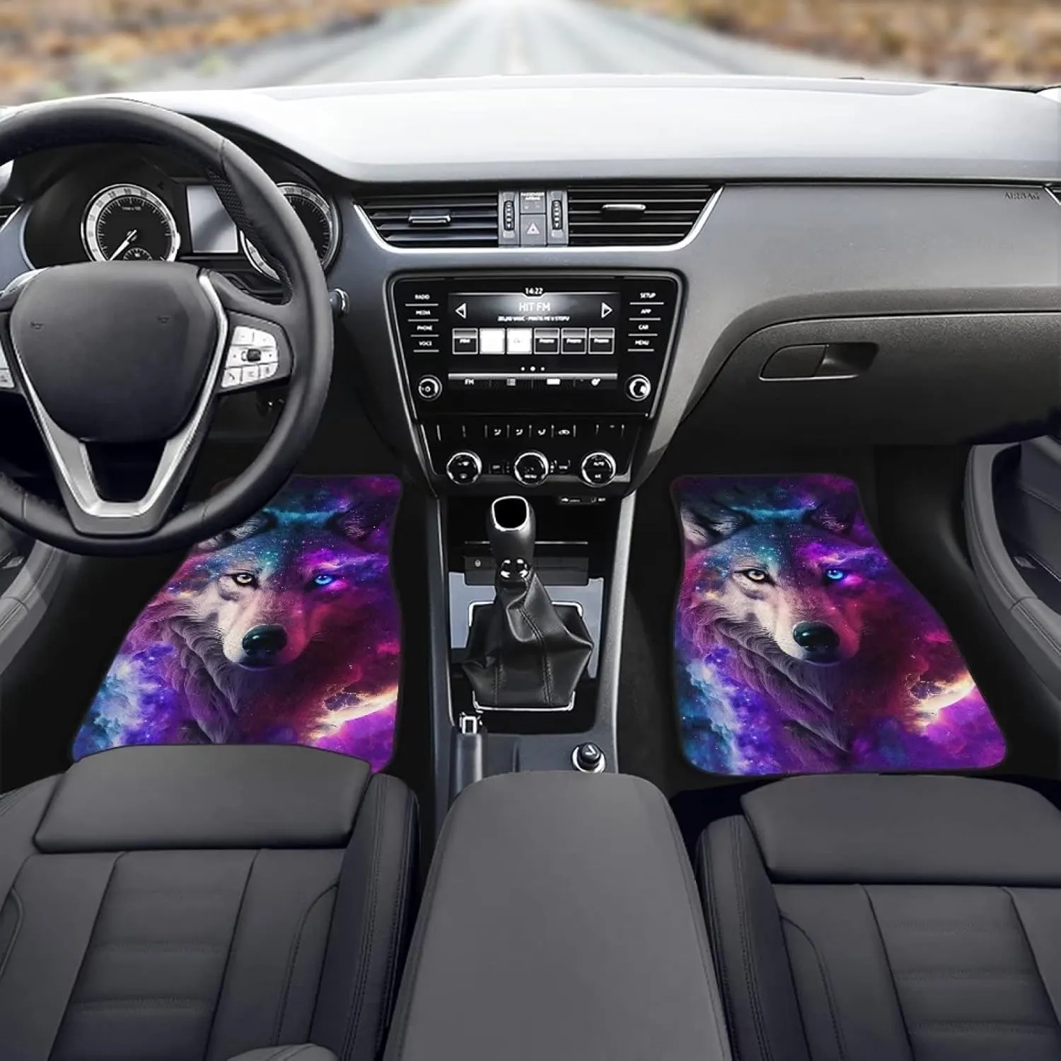 Showudesigns Galaxy Wolf Car Floor Mats Purple Carpet Car Decor Non Slip Automobile Mats Dog Mats for Floor Universal Fit 4-Piece Heavy Duty All Weather Floor Mats