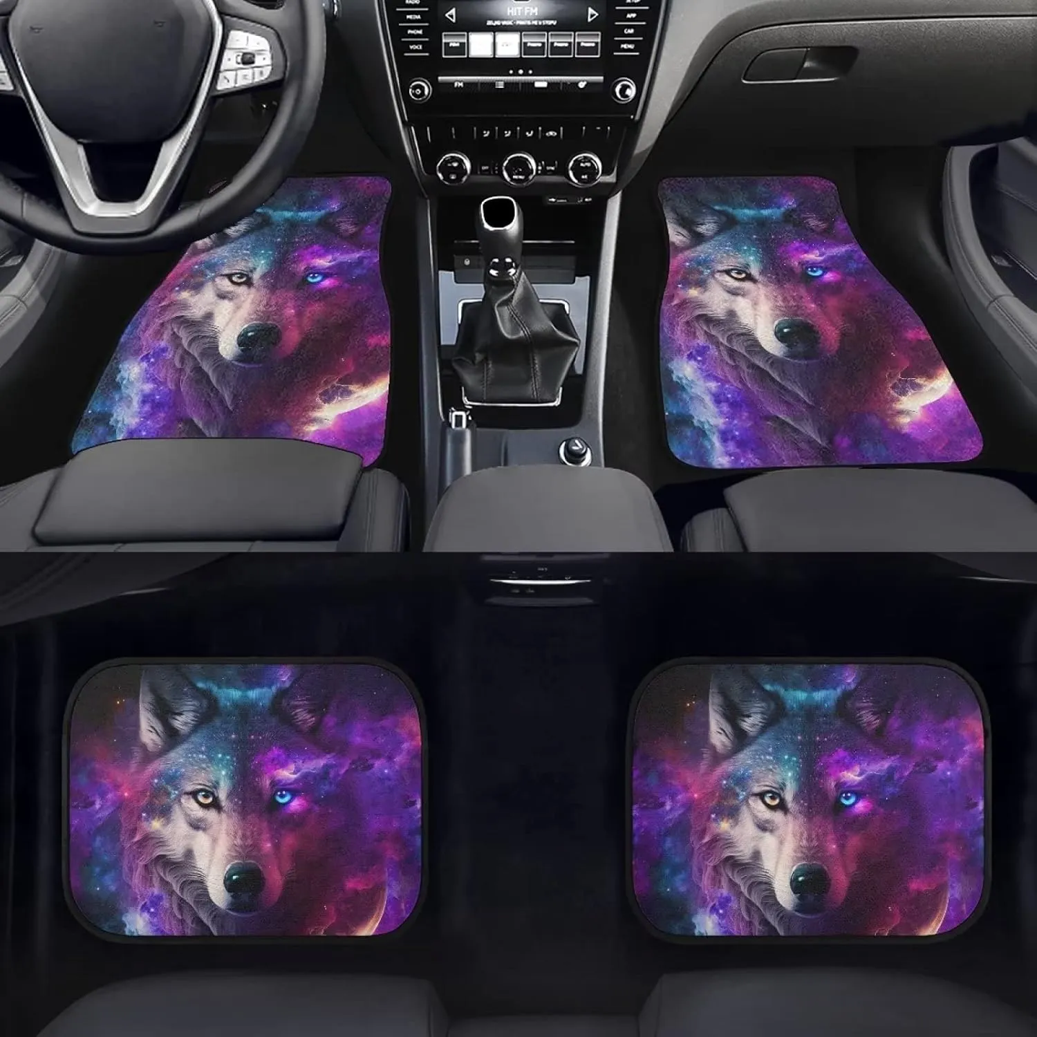 Showudesigns Galaxy Wolf Car Floor Mats Purple Carpet Car Decor Non Slip Automobile Mats Dog Mats for Floor Universal Fit 4-Piece Heavy Duty All Weather Floor Mats