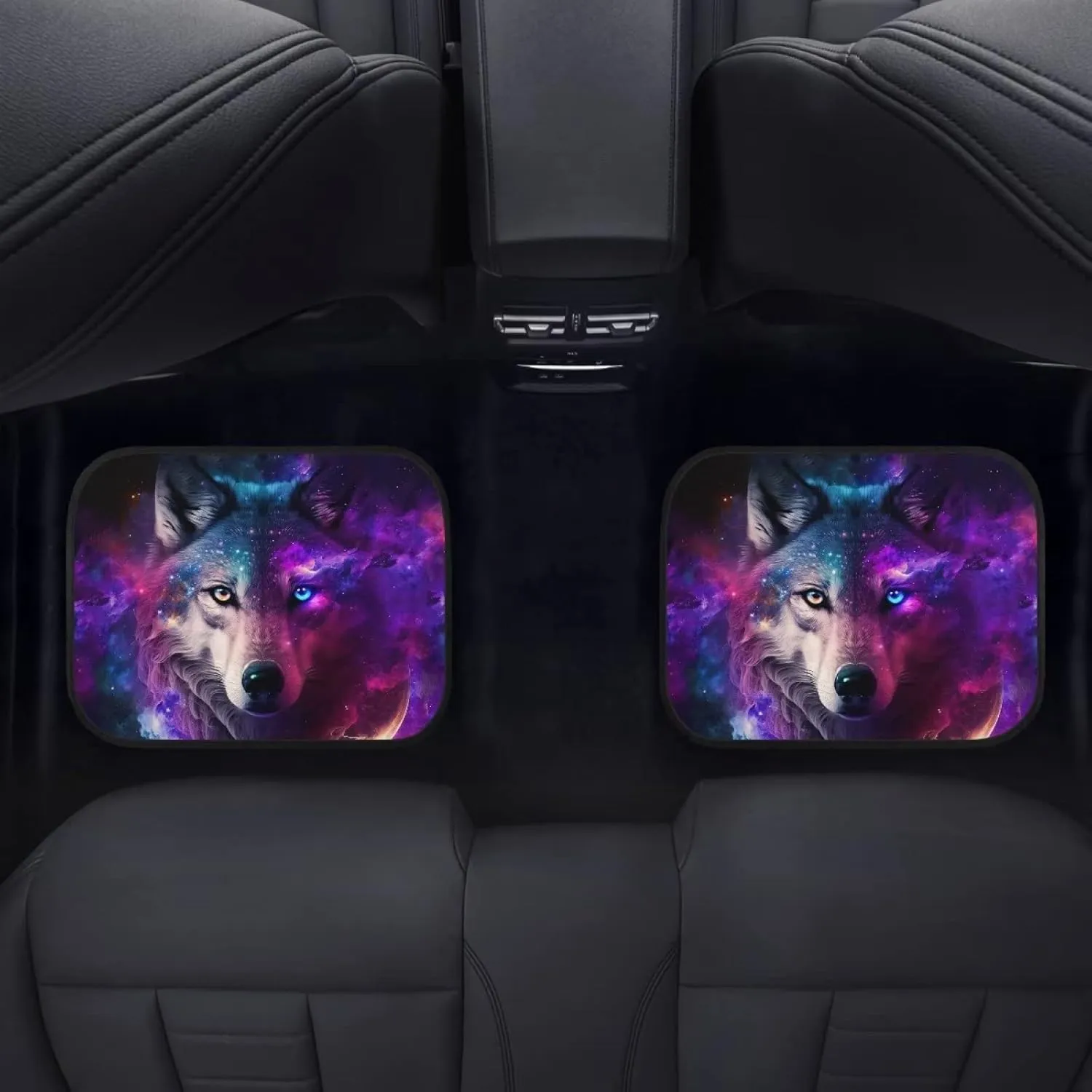 Showudesigns Galaxy Wolf Car Floor Mats Purple Carpet Car Decor Non Slip Automobile Mats Dog Mats for Floor Universal Fit 4-Piece Heavy Duty All Weather Floor Mats