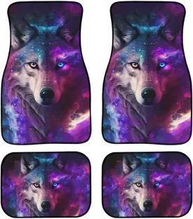 Showudesigns Galaxy Wolf Car Floor Mats Purple Carpet Car Decor Non Slip Automobile Mats Dog Mats for Floor Universal Fit 4-Piece Heavy Duty All Weather Floor Mats