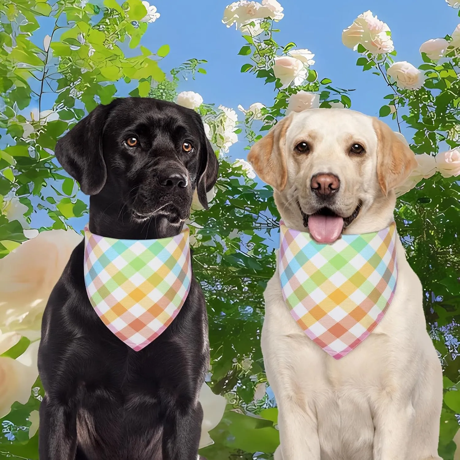 Spring Dog Bandana XLarge 1PCS, Colorful Plaid Dog Bandana, Easter Scarf for Boy and Girl, Summer Durable Triangle Reversible Bibs for Puppy Pet
