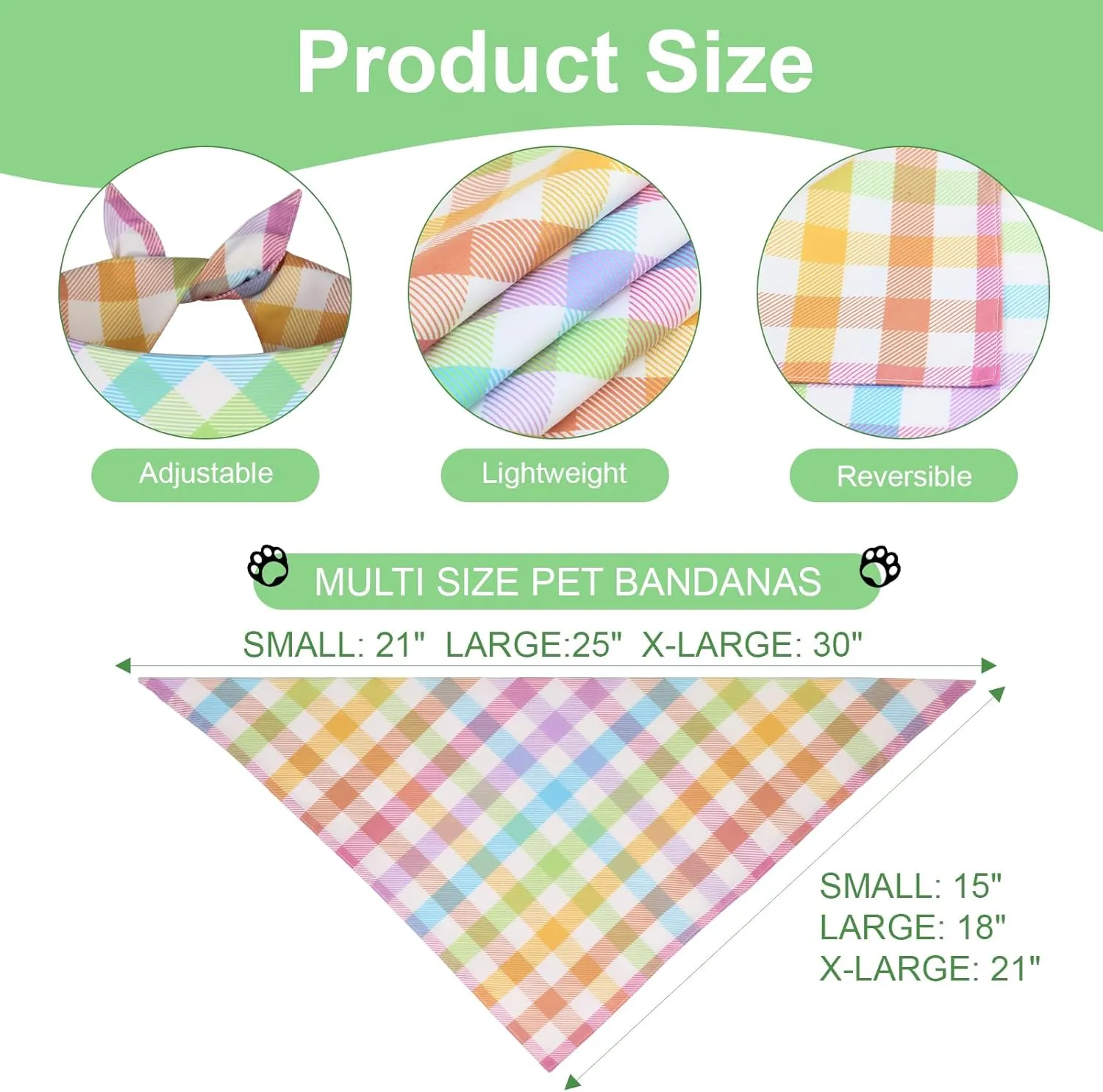 Spring Dog Bandana XLarge 1PCS, Colorful Plaid Dog Bandana, Easter Scarf for Boy and Girl, Summer Durable Triangle Reversible Bibs for Puppy Pet