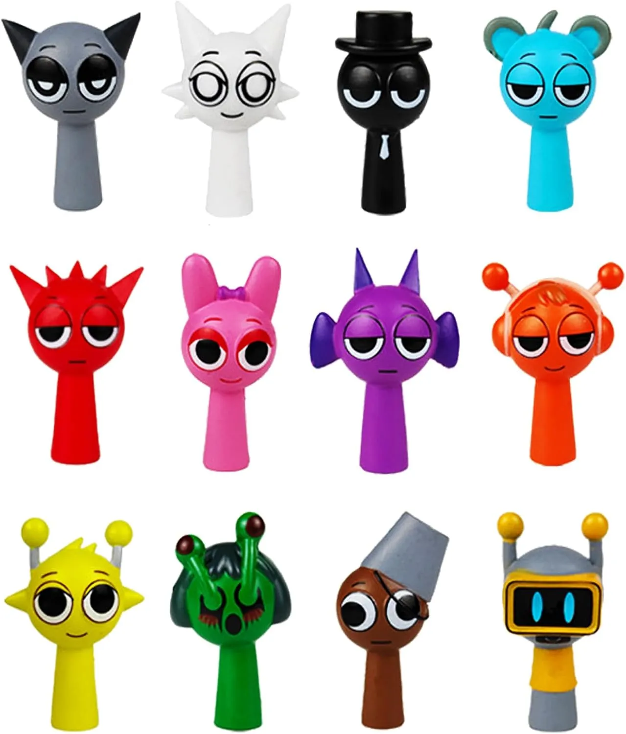 Sprunki Action Figures Mystery Box - Collectible Cake Toppers, Easter Egg Hunt Gifts Durable Non-Toxic Material & Office Decor for Kids/Adults/Fans (12Pcs)