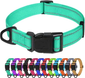TagME Reflective Nylon Dog Collars, Adjustable Classic Pet Collar with Quick Release Buckle for Small Dogs, Turquoise, 5/8" Width