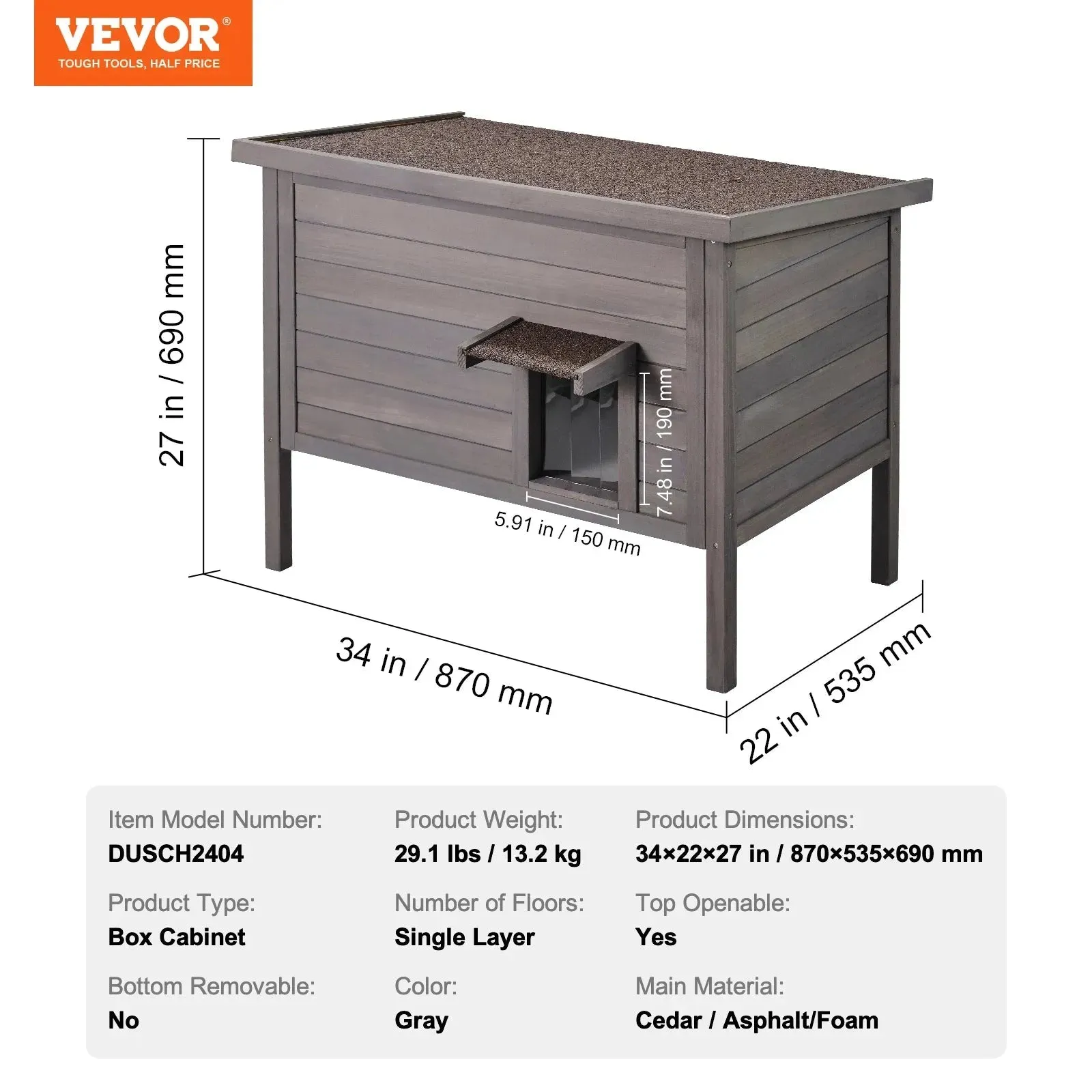 VEVOR Outdoor Cat House - Weatherproof Wooden Shelter