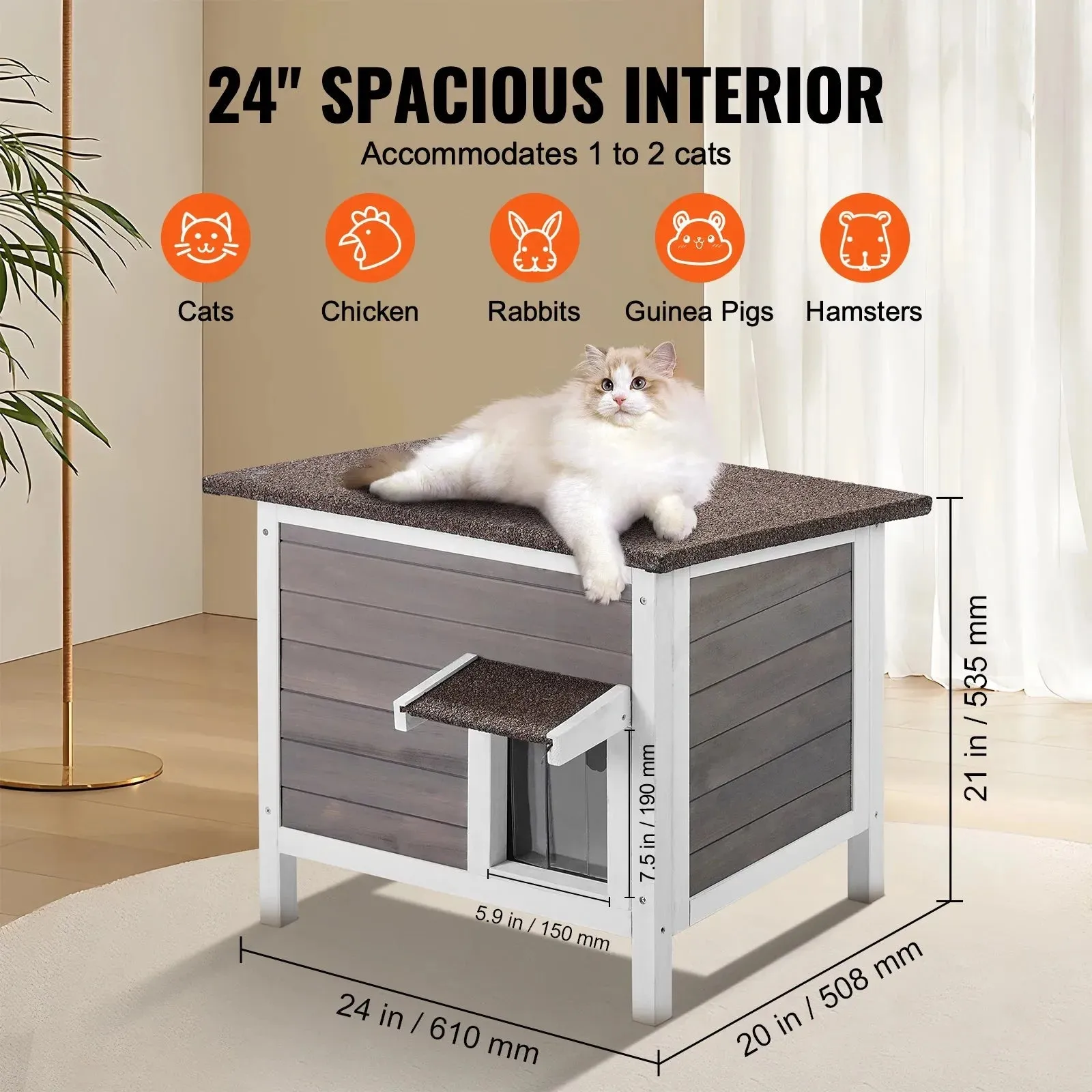 VEVOR Outdoor Cat House - Weatherproof Wooden Shelter