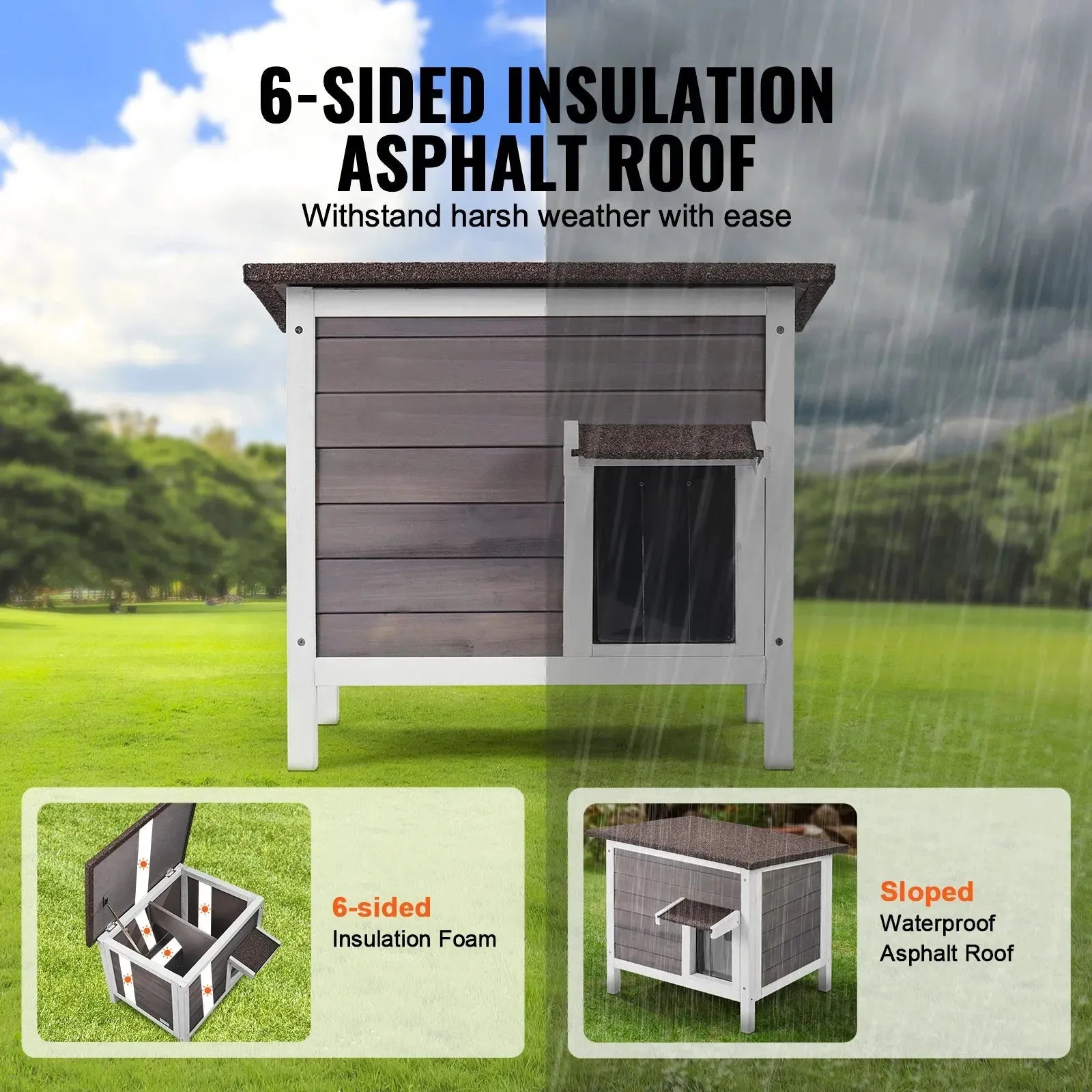 VEVOR Outdoor Cat House - Weatherproof Wooden Shelter