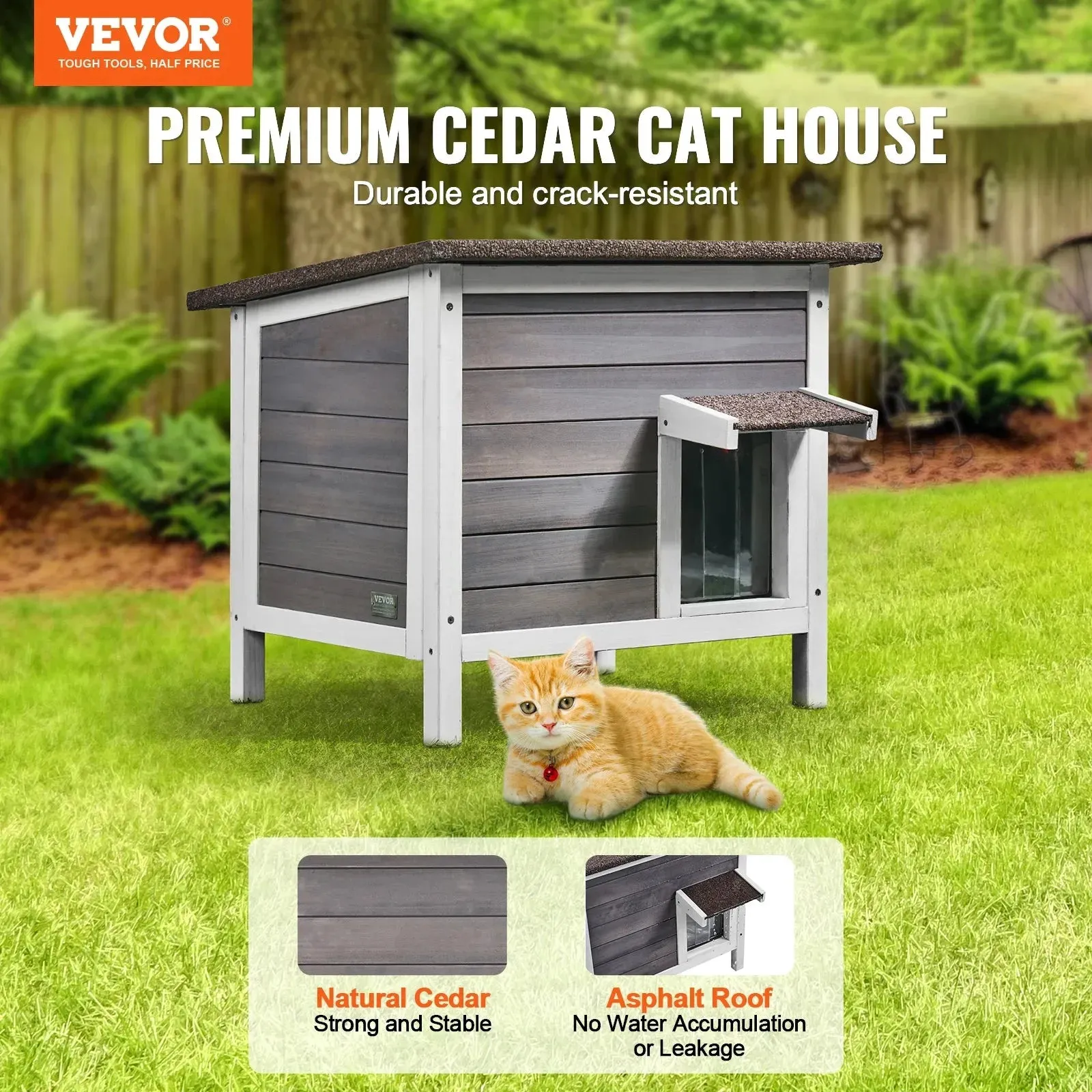 VEVOR Outdoor Cat House - Weatherproof Wooden Shelter