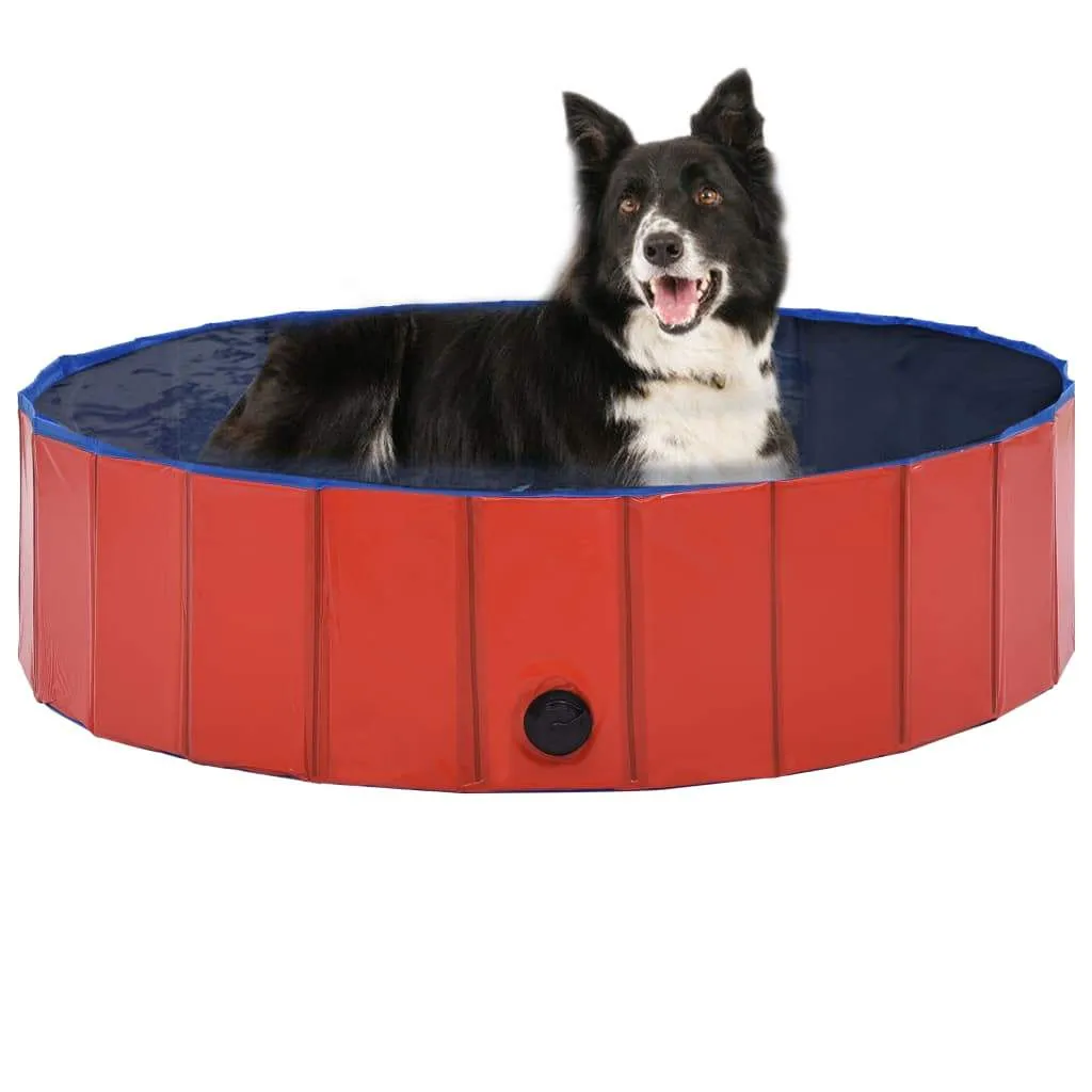 vidaXL Foldable Dog Swimming Pool PVC Animal Pet Supply Red/Blue Multi Sizes
