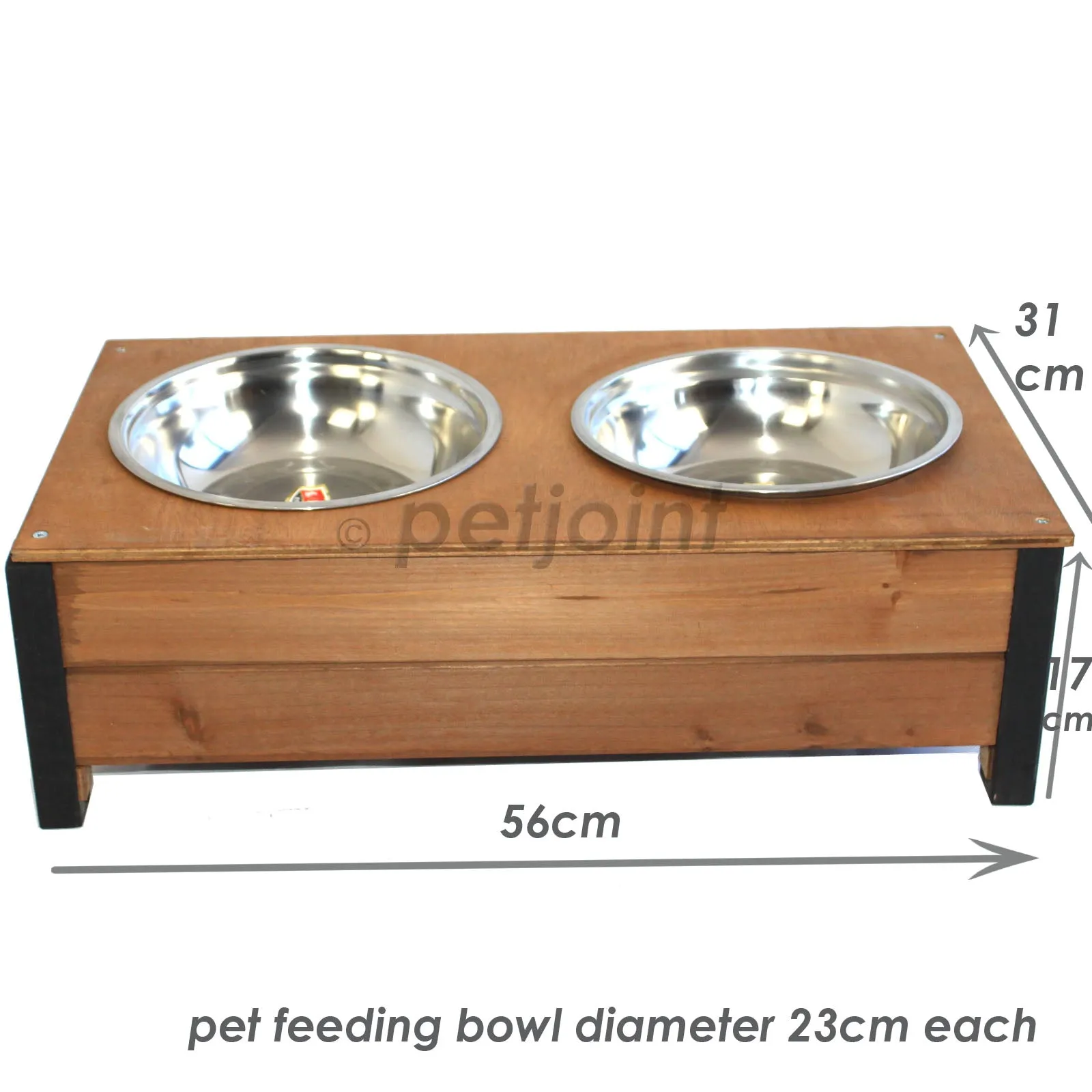 Wooden Food Bowl Holder   Two 23cm Large Stainless Steel Bowls
