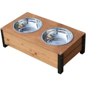 Wooden Food Bowl Holder   Two 23cm Large Stainless Steel Bowls