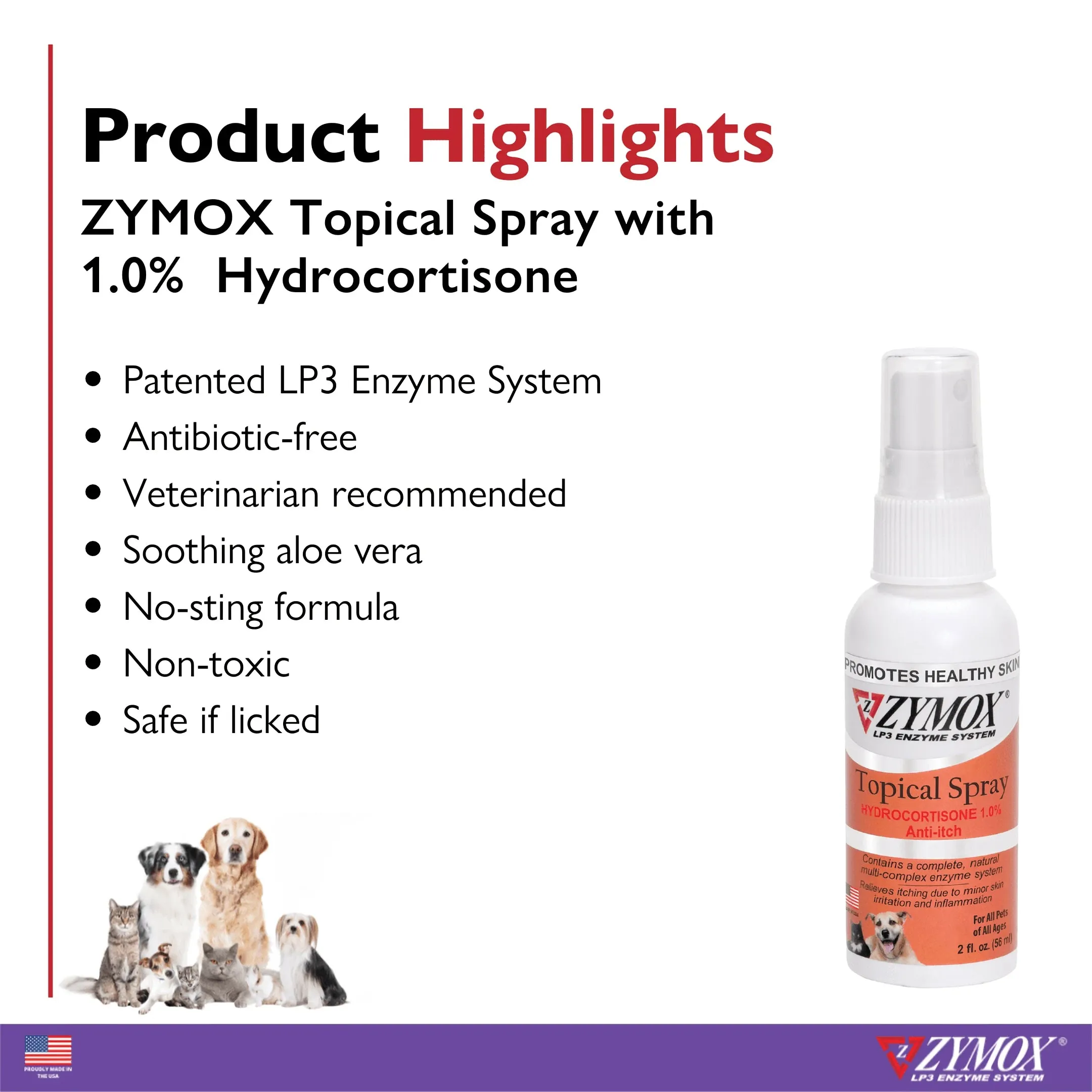 Zymox Veterinary Strength Topical Spray Hydrocortisone 1.0% for Dogs & Cats (2 oz)